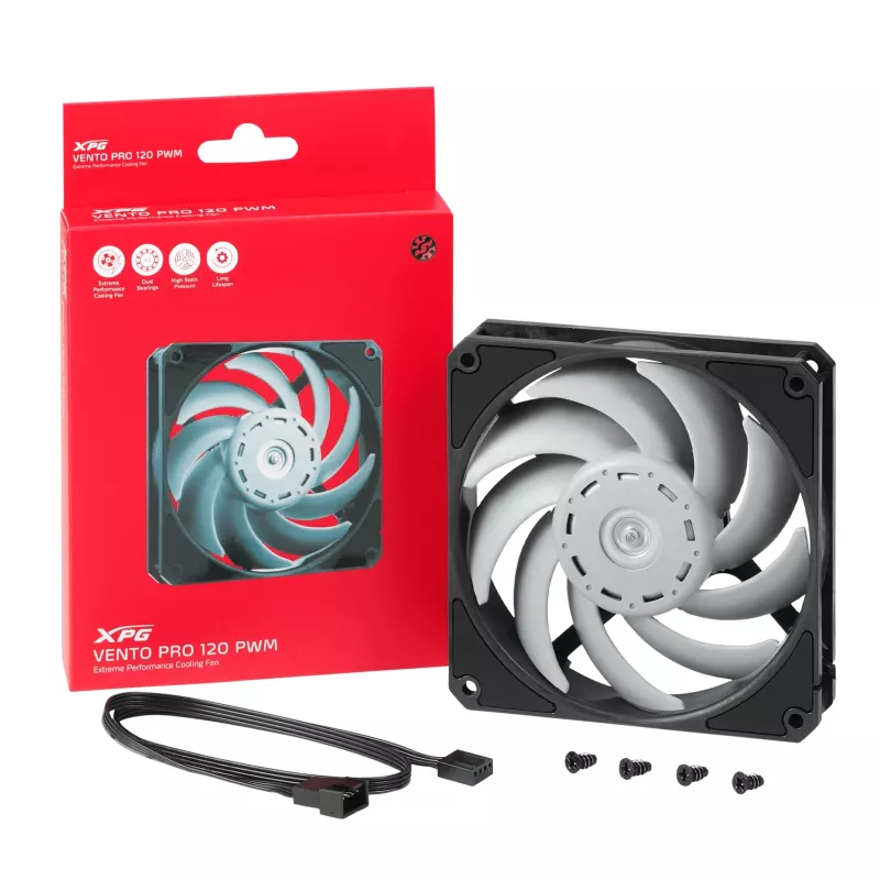 XPG VENTO PRO 120 PWM Juoda, ventiliatorius, 12 cm, 450 RPM, 2500 RPM, juoda, balta