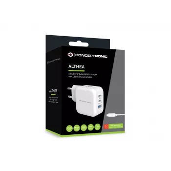 Conceptronic 3 prievadų 67W GaN USB PD įkroviklis su USB-C įkrovimo kabeliu, 2x USB-C, 1x USB-A, QC 3.0, PPS