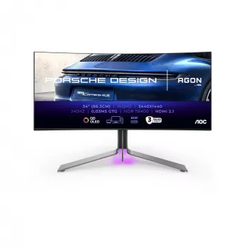 AOC Porsche PD34 kompiuterio monitorius 86,4 cm (34 col.) 3440 x 1440 pikselių „Wide Quad HD“ QD-OLED juodas