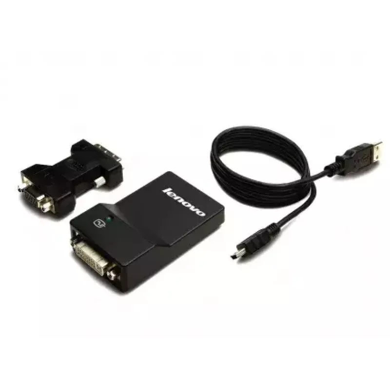 Lenovo USB 3.0 - DVI/VGA USB grafikos adapteris 2048 x 1152 pikselių, juodas