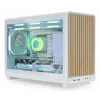 PC korpusas Lian Li A3-mATX Micro Tower — baltas su medžiu, palaiko ATX/SFX/SFX-L maitinimo šaltinius, Micro-ATX/Micro-ITX, 1x3,5 colio + 2x2,5 colio