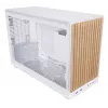 PC korpusas Lian Li A3-mATX Micro Tower — baltas su medžiu, palaiko ATX/SFX/SFX-L maitinimo šaltinius, Micro-ATX/Micro-ITX, 1x3,5 colio + 2x2,5 colio