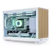 PC korpusas Lian Li A3-mATX Micro Tower — baltas su medžiu, palaiko ATX/SFX/SFX-L maitinimo šaltinius, Micro-ATX/Micro-ITX, 1x3,5 colio + 2x2,5 colio
