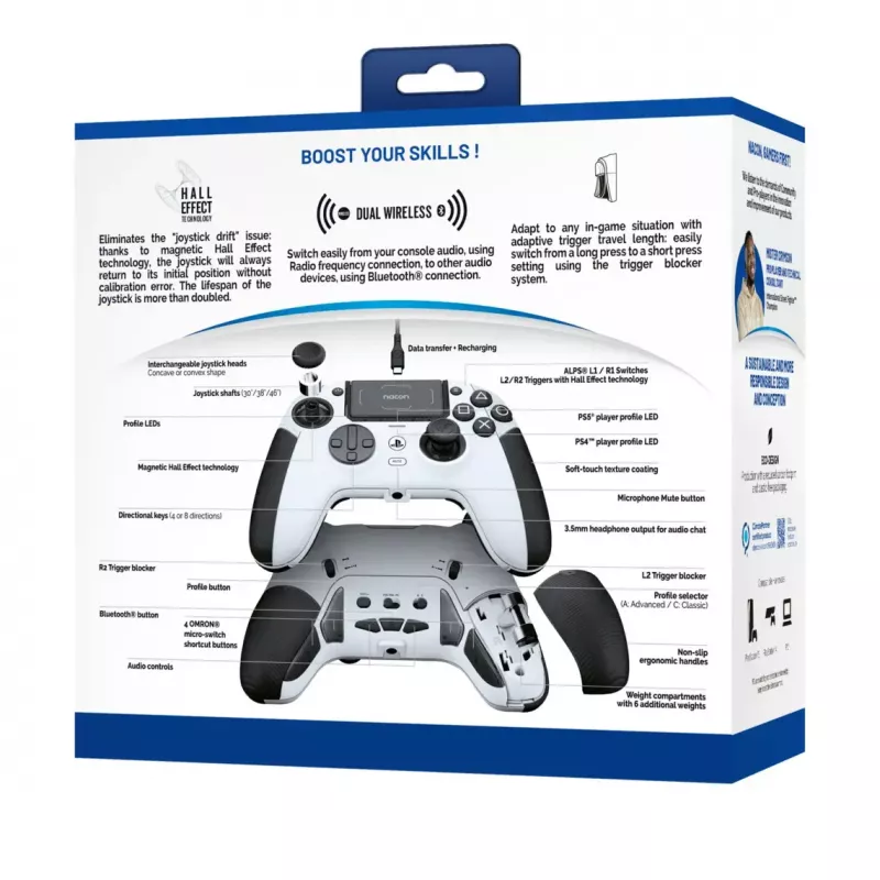 Žaidimų pultas bigben interactive NACON Revolution 5 Pro — „Bluetooth“ belaidis valdiklis, skirtas PC, PS4, PS5, 3 m laidas, juoda / balta
