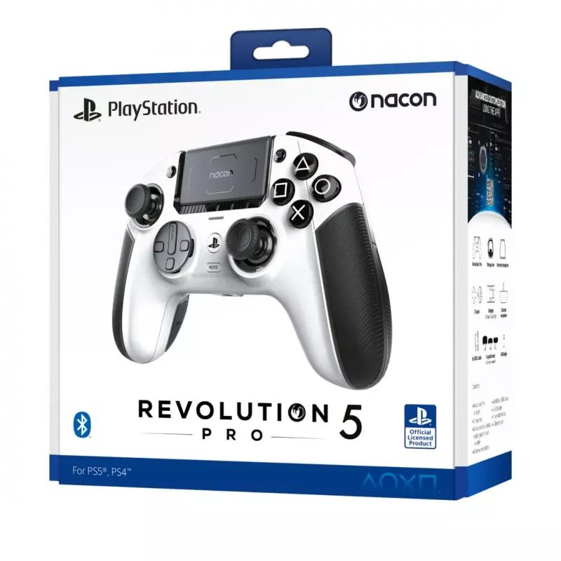 Žaidimų pultas bigben interactive NACON Revolution 5 Pro — „Bluetooth“ belaidis valdiklis, skirtas PC, PS4, PS5, 3 m laidas, juoda / balta