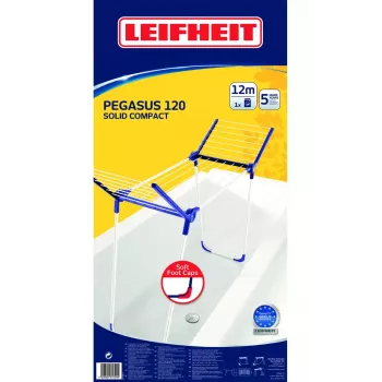 Ant grindų statomas drabužių džiovinimo stovas Leifheit Pegasus 120 Solid Compact, sulankstomas metalas/plastikas, 12 m džiovinimo erdvės, 920×440×1490 mm
