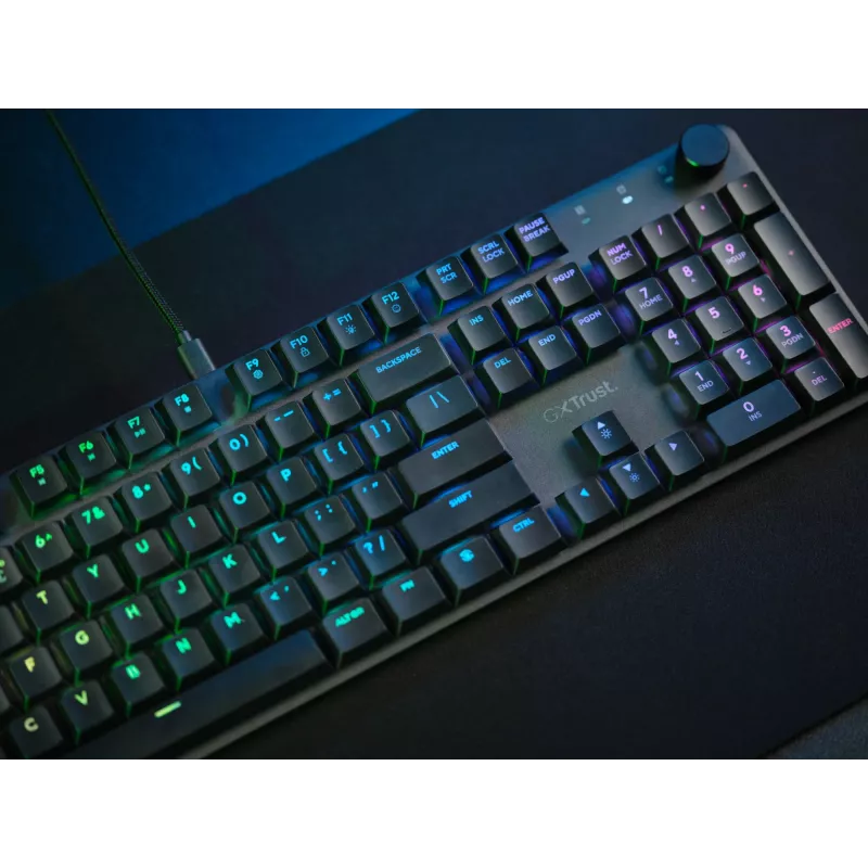 Mechaninė žaidimų klaviatūra TRUST GXT 866 TORIX USB pilno dydžio 104 klavišų QWERTY juoda RGB