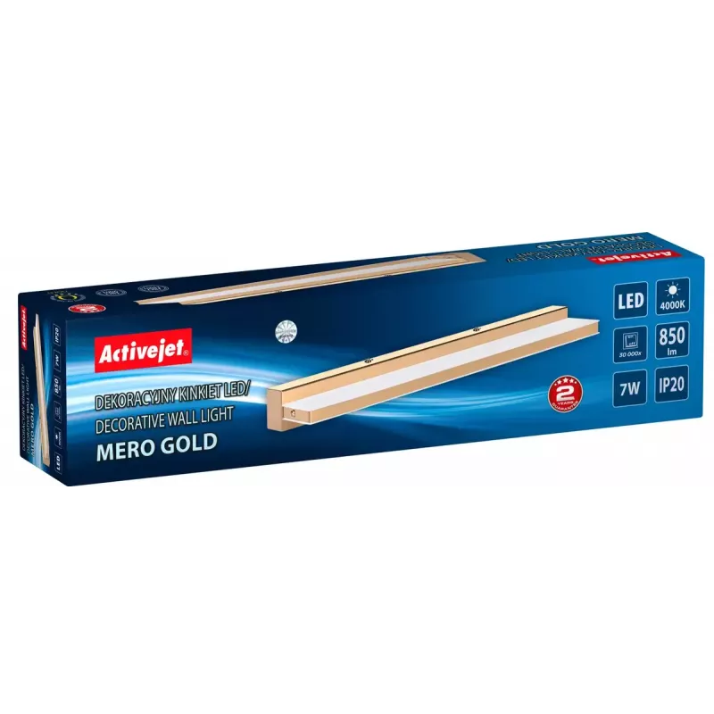 LED sieninis šviestuvas ActiveJet AJE-MERO GOLD, paviršinis montavimas, stačiakampis, 4000 K, 850 lm, nekeičiama lemputė