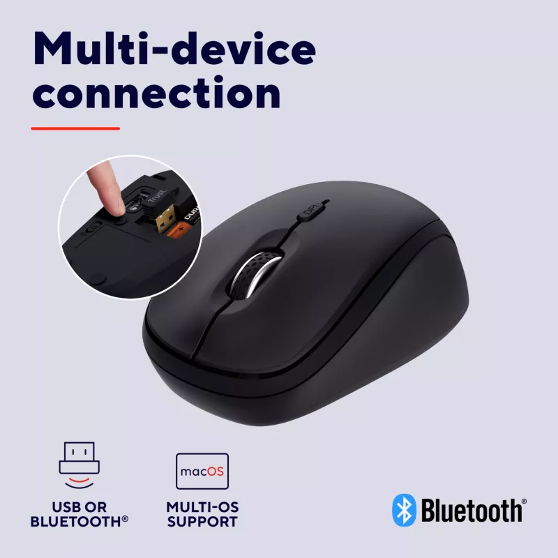 Trust Yvi+ pelė, universali, abiem rankoms tinkama, RF belaidė + Bluetooth, optinė, 1600 DPI