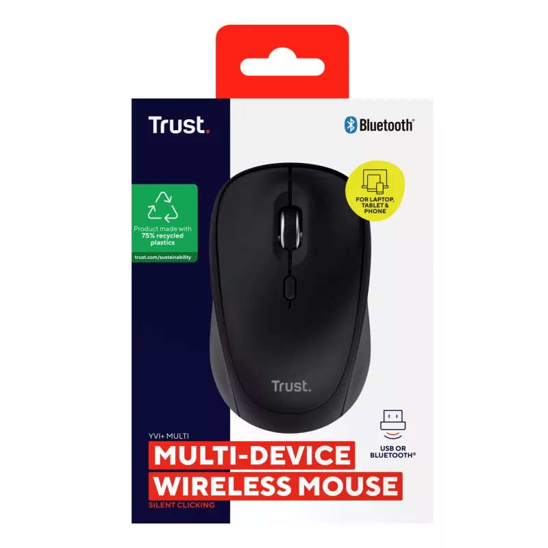 Trust Yvi+ pelė, universali, abiem rankoms tinkama, RF belaidė + Bluetooth, optinė, 1600 DPI