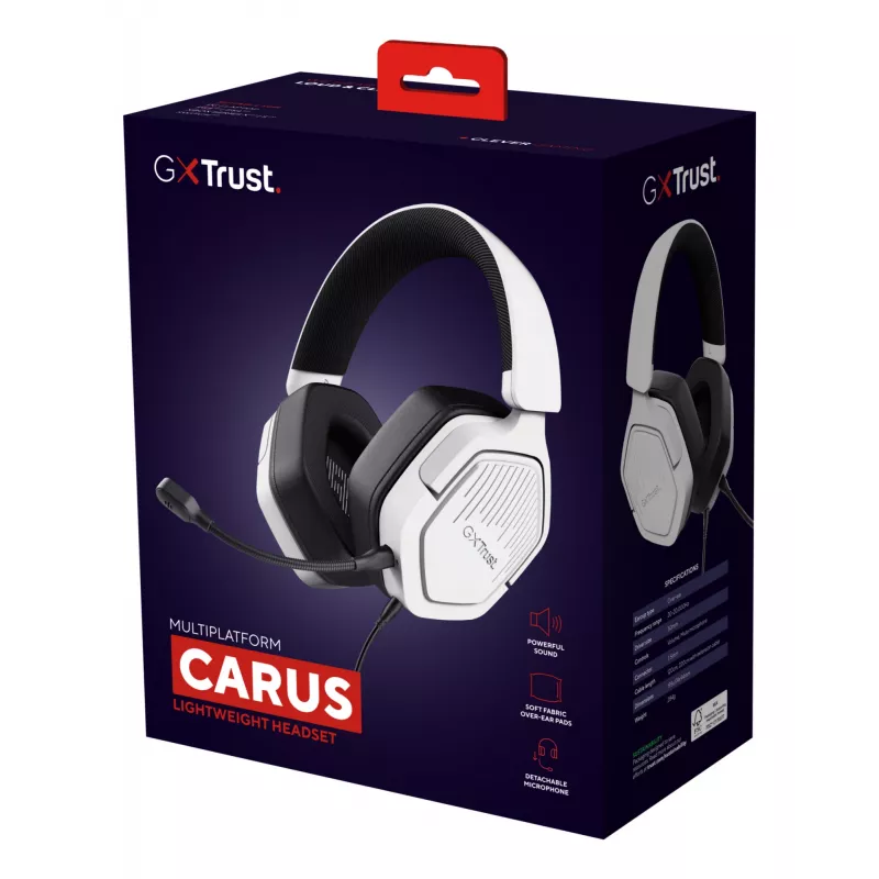 Trust GXT492W Carus ausinės su laidu, ant galvos, žaidimams, baltos
