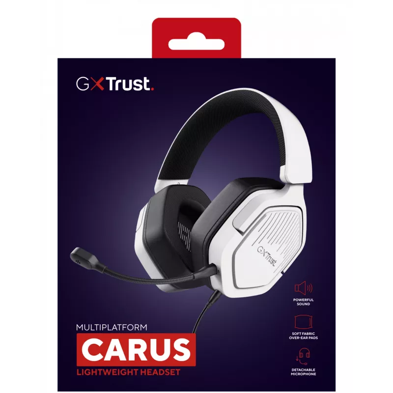 Trust GXT492W Carus ausinės su laidu, ant galvos, žaidimams, baltos