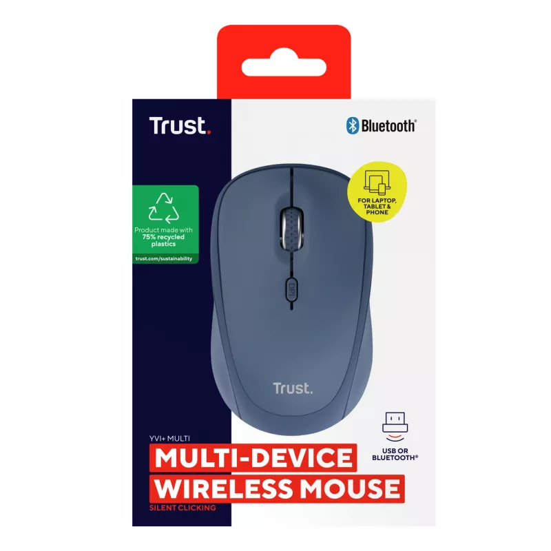 Trust Yvi+ pelė universali abiem rankoms tinkama RF belaidė + Bluetooth optinė 1600 DPI