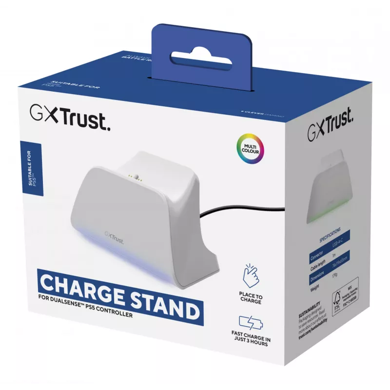 Įkrovimo stotelė TRUST GXT255W, skirta PS5 dvigubam įkrovimui, balta