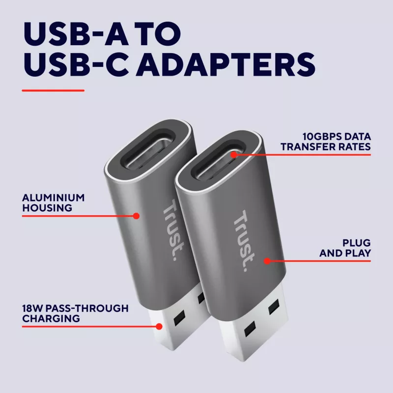 Trust Calyx USB Type-C USB Type-A pilka jungtis 1 USB Type-C jungtis 2 USB Type-A