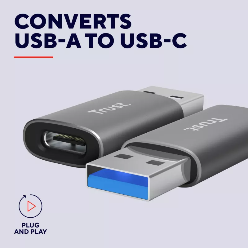Trust Calyx USB Type-C USB Type-A pilka jungtis 1 USB Type-C jungtis 2 USB Type-A