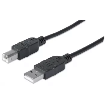 Manhattan USB-A į USB-B laidas, 3 m, kištukas–kištukas, 480 Mbps (USB 2.0), Hi-Speed USB, juodas, garantija visam naudojimo laikui, atitinka USB2HAB3M.
