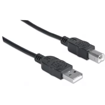 Manhattan USB-A į USB-B laidas, 3 m, kištukas–kištukas, 480 Mbps (USB 2.0), Hi-Speed USB, juodas, garantija visam naudojimo laikui, atitinka USB2HAB3M.