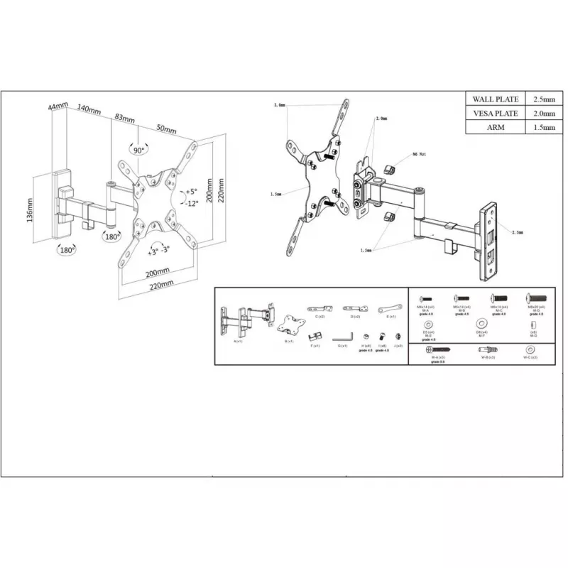 Manhattan sieninis laikiklis televizoriams ir monitoriams (pilno judesio), ekranams nuo 13 iki 42 colių, VESA suderinamumas: visi nuo 75x75 mm iki 200x200 mm – patikrinkite keturių tvirtinimo angų matmenis ekrano gale, kad įsitikintumėte, jog tinka, maks. 20 kg, juodas, laikiklis