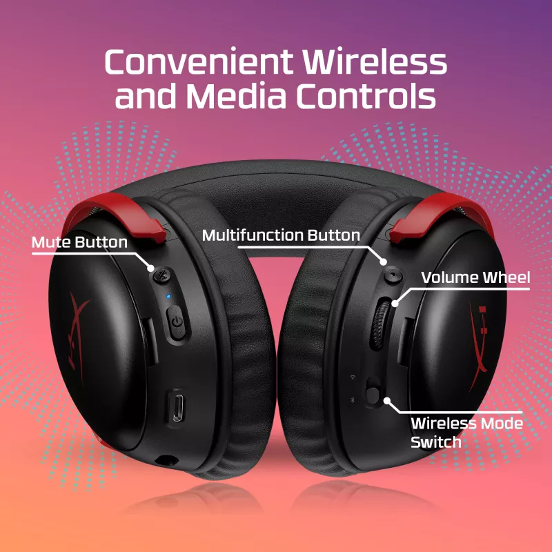HyperX Cloud III S Wireless - žaidimų ausinės (juoda-raudona), Raudona, Kinija, Circumaural, Uždara, 115 mm, 210 mm