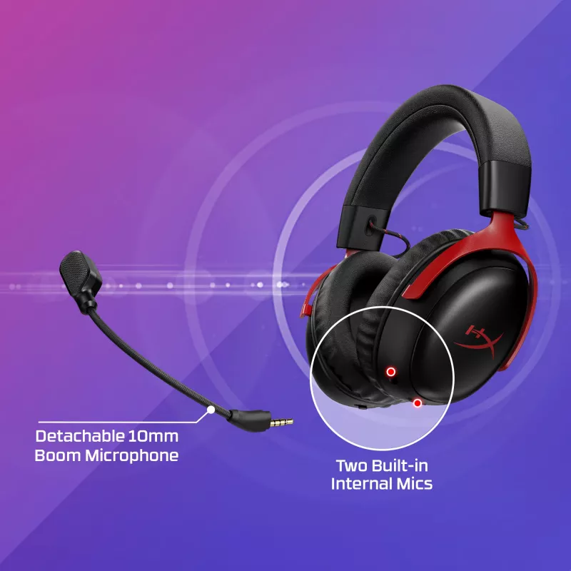 HyperX Cloud III S Wireless - žaidimų ausinės (juoda-raudona), Raudona, Kinija, Circumaural, Uždara, 115 mm, 210 mm
