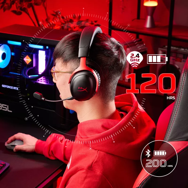 HyperX Cloud III S Wireless - žaidimų ausinės (juoda-raudona), Raudona, Kinija, Circumaural, Uždara, 115 mm, 210 mm