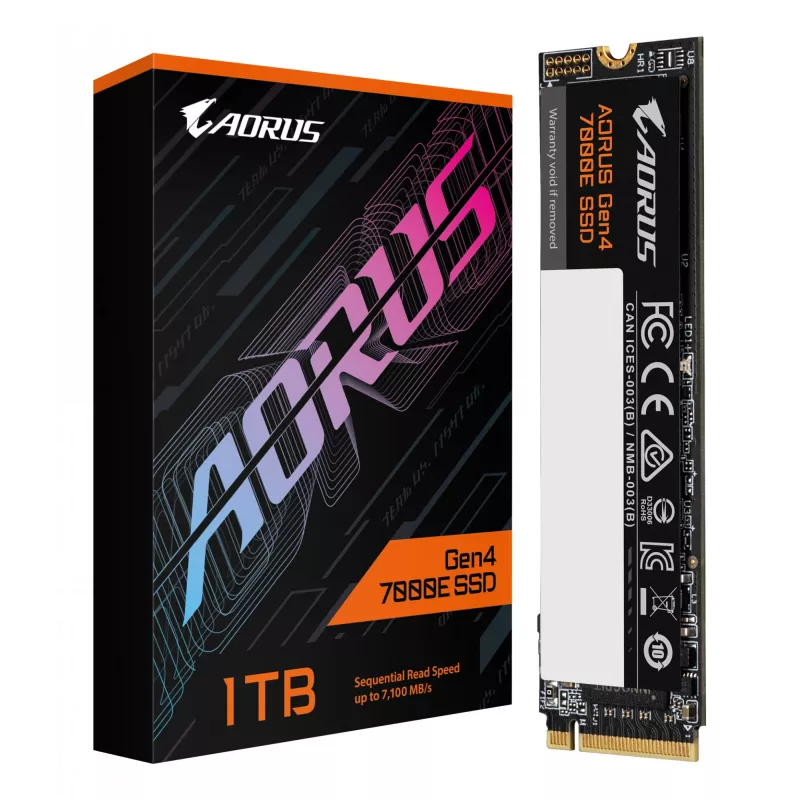 Vidinė M.2 NVMe SSD GIGABYTE AORUS Gen4 7000E 1 TB — 7100 MB/s skaitymas, 6100 MB/s rašymas, M.2 2280