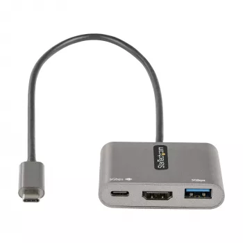 StarTech.com USB C kelių prievadų adapteris, USB-C į HDMI 4K vaizdo, 100W PD perdavimas, USB 3.0 šakotuvas 5Gbps (1xType-C/1xA), USB-C mini dokas, USB-C kelioninis dokas, nešiojamas nešiojamojo kompiuterio dokavimo stotelė
