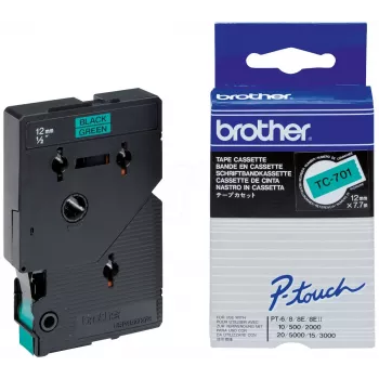 žymėjimo juosta Brother TC701 12 mm juoda ant žalios