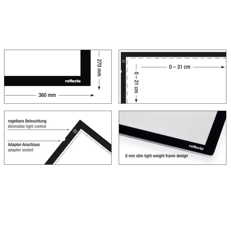 Viengubas nuotraukų rėmelis Reflecta LED šviesos padas A4 Super plonas juodas 31x21 cm