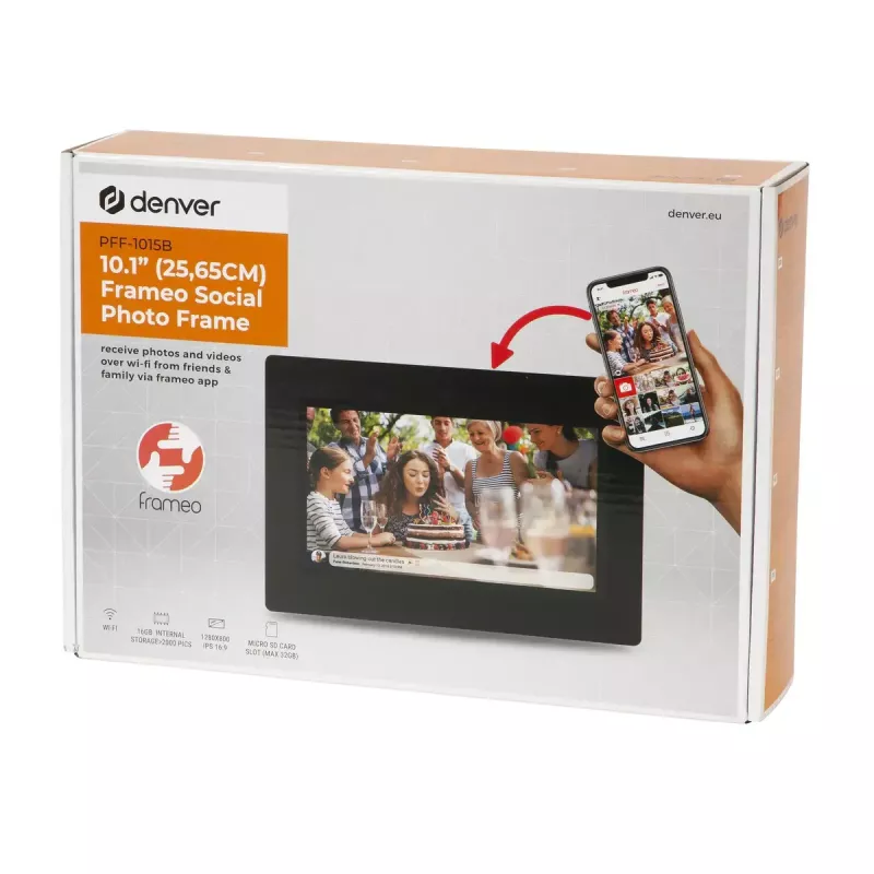 Skaitmeninis nuotraukų rėmelis Denver PFF-1015B 10.1 colio jutiklinis ekranas Wi-Fi 16GB