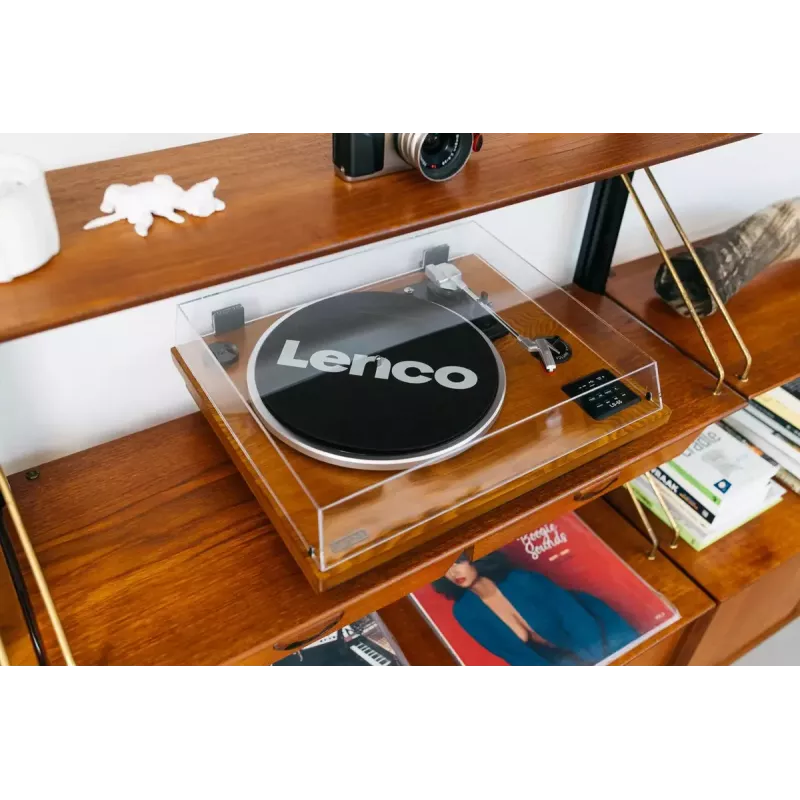 Diržinė garso patefono plokštelių grotuvas Lenco LS-55WA medinis pusiau automatinis USB Bluetooth