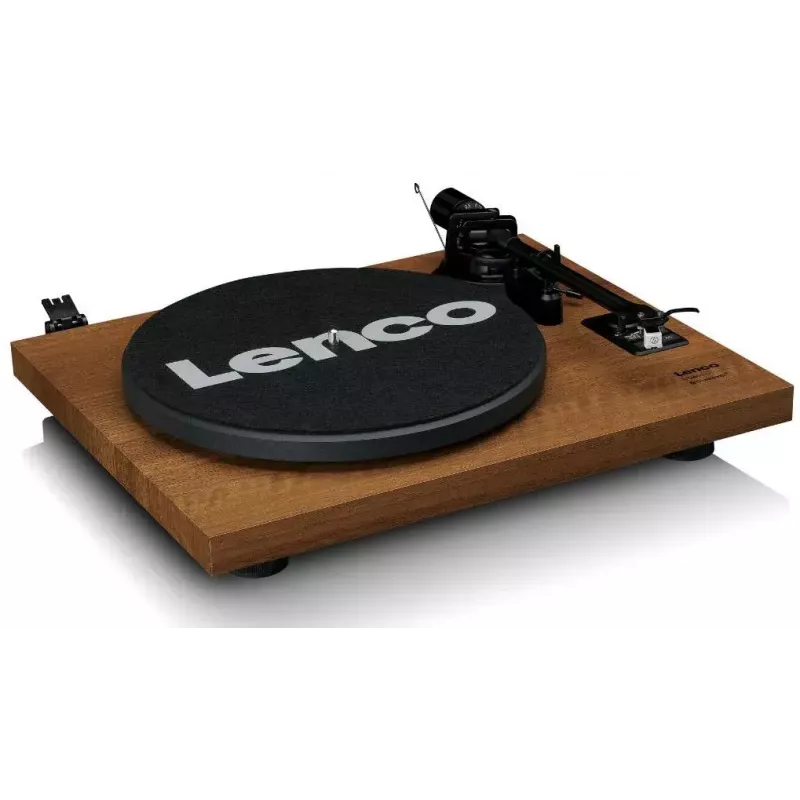Patefonas Lenco LS-480WD su integruotu stiprintuvu, Bluetooth, diržine pavara, 33/45 RPM, 2×30W RMS, mediniais garsiakalbiais