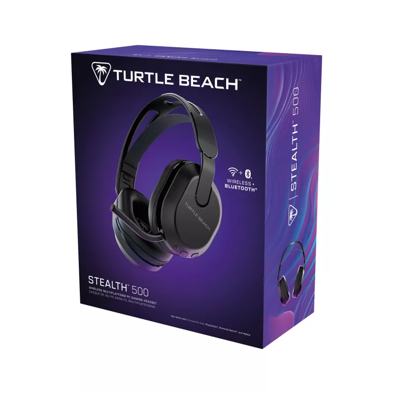 Turtle Beach Stealth 500 Juoda PC belaidės žaidimų ausinės su iki 40 val. baterija ir Bluetooth, skirtos PC, PS5, PS4 ir mobiliesiems įrenginiams