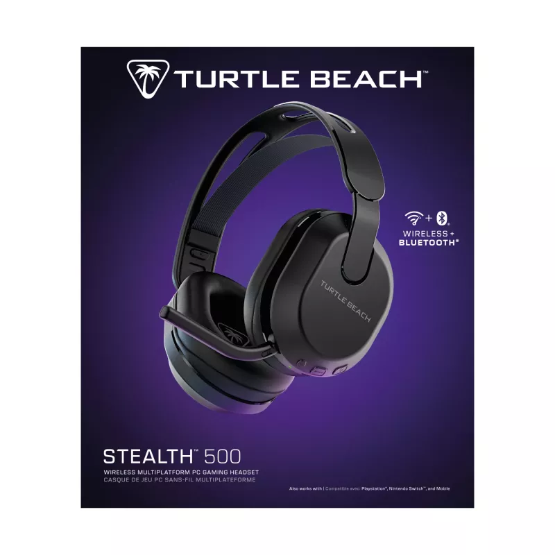 Turtle Beach Stealth 500 Juoda PC belaidės žaidimų ausinės su iki 40 val. baterija ir Bluetooth, skirtos PC, PS5, PS4 ir mobiliesiems įrenginiams