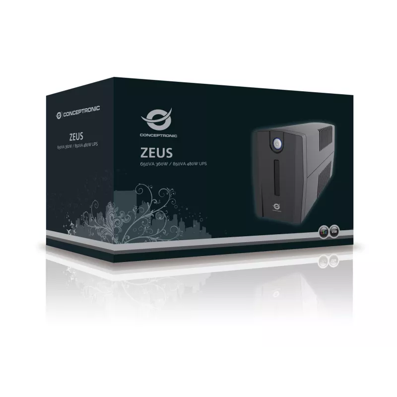 Conceptronic ZEUS 850VA 480W UPS, Schuko lizdas, Line-Interactive, 0,85 kVA, 480 W, 220 V, 240 V