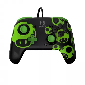 Žaidimų valdiklis PDP REMATCH Wired Controller 1-Up Glow in the Dark, skirtas Nintendo Switch, USB, 3 m laidas, D-pad, Pradžios mygtukas, Juoda/Žalia