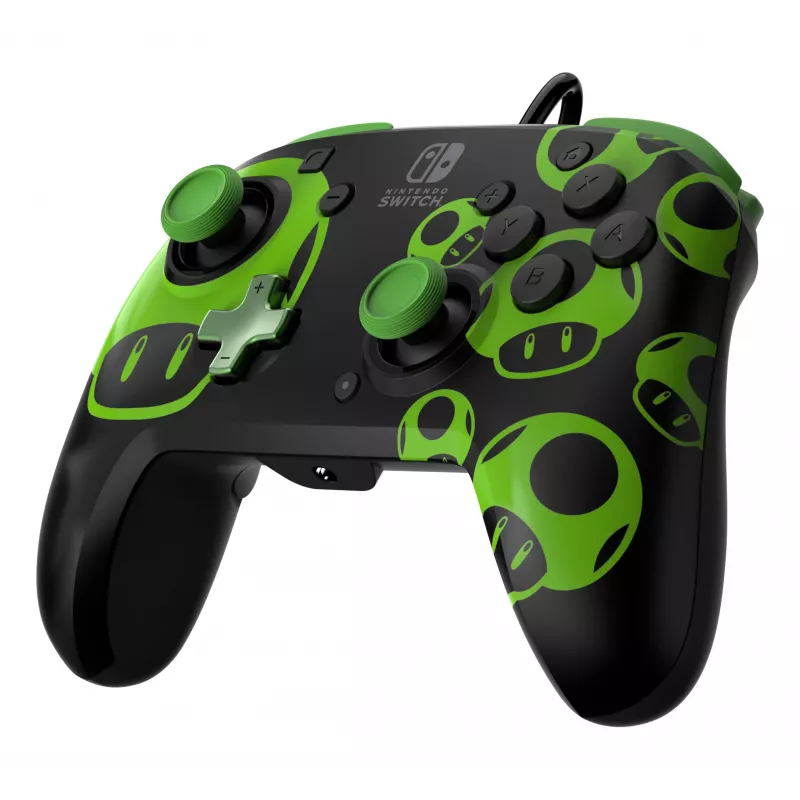 Žaidimų valdiklis PDP REMATCH Wired Controller 1-Up Glow in the Dark, skirtas Nintendo Switch, USB, 3 m laidas, D-pad, Pradžios mygtukas, Juoda/Žalia