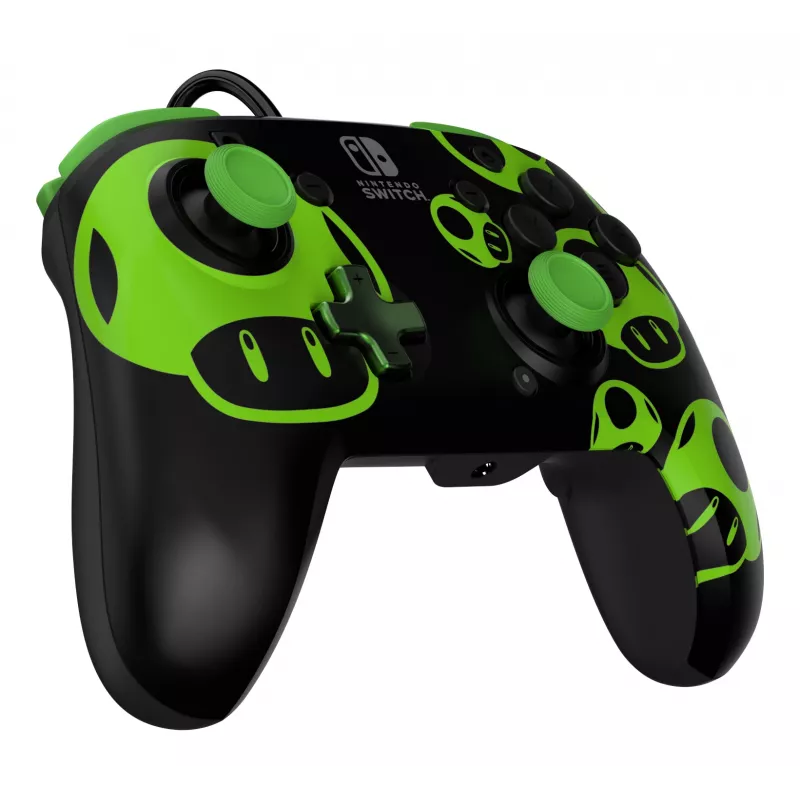 Žaidimų valdiklis PDP REMATCH Wired Controller 1-Up Glow in the Dark, skirtas Nintendo Switch, USB, 3 m laidas, D-pad, Pradžios mygtukas, Juoda/Žalia