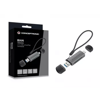 Conceptronic BIAN05G 2-in-1 USB 3.0 dvigubos jungties kortelių skaitytuvas, SD/MicroSD 3.0, UHS-I