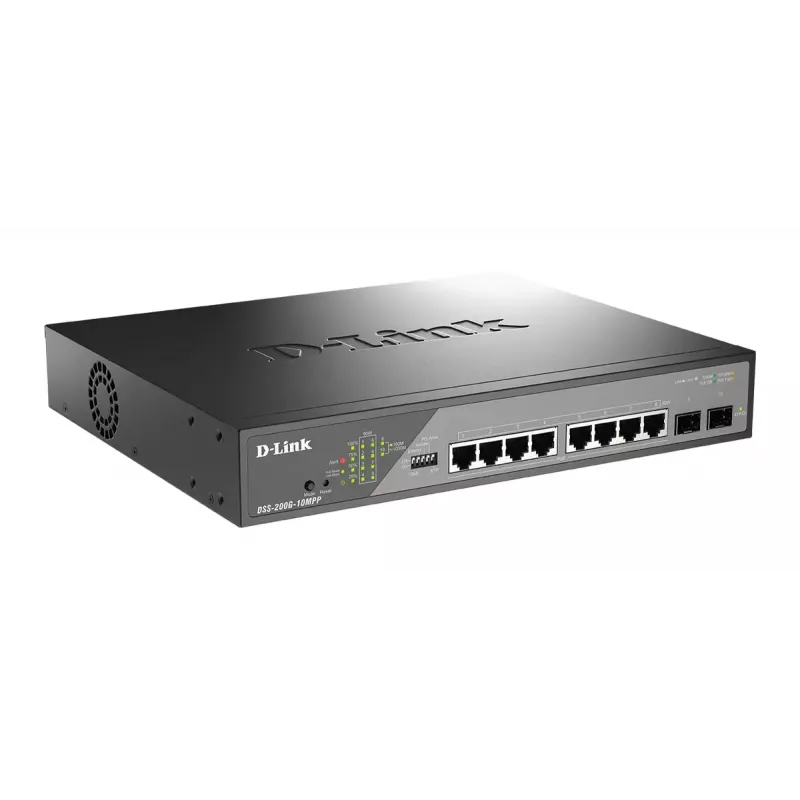 D-Link DSS-200G-10MPP tinklo jungiklis Valdomas L2 Gigabit Ethernet (10/100/1000) Power over Ethernet (PoE) 1U Juoda, Pilka