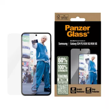 Grūdinto stiklo ekrano apsauga PanzerGlass, skirta Samsung Galaxy S24 FE / A36 / A56 — Visiška apsauga, atspari įbrėžimams ir smūgiams