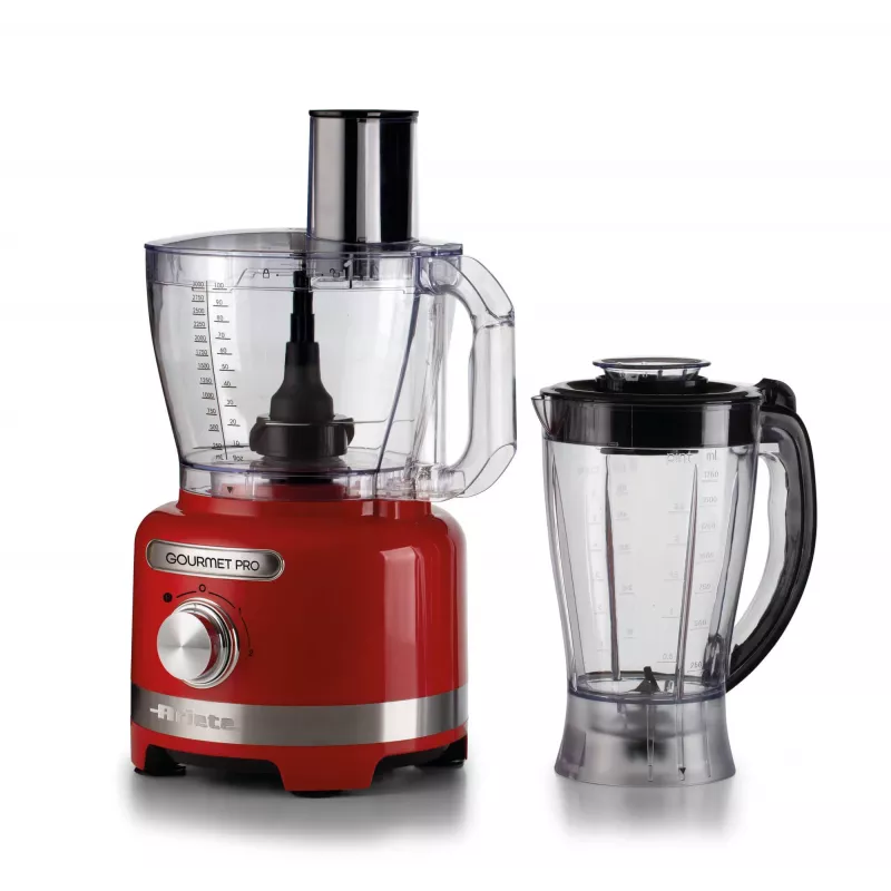 Ariete 1782 Gourmet Pro Moderna, virtuvės kombainas, 3 l malimo indas, 2 l trintuvas, 2 greičiai + pulsas, peilių komplektas + nerūdijančio plieno diskas, sulčiaspaudės priedas, raudona