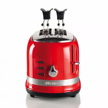 Ariete 149 skrudintuvas su žnyplėmis 2 riekelėms duonos – automatinis išmetimas – atitirpinimas – 6 skrudinimo lygiai – 800 W – Modern Line – raudonas