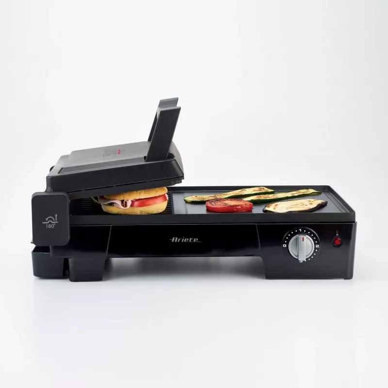 Ariete 1916 Multi Grill 3 in 1 - Elektrinis grilis, kepsninė, lygi ir briaunota plokštė - 180° atidarymas - Reguliuojamas termostatas - 2400 W - Juoda