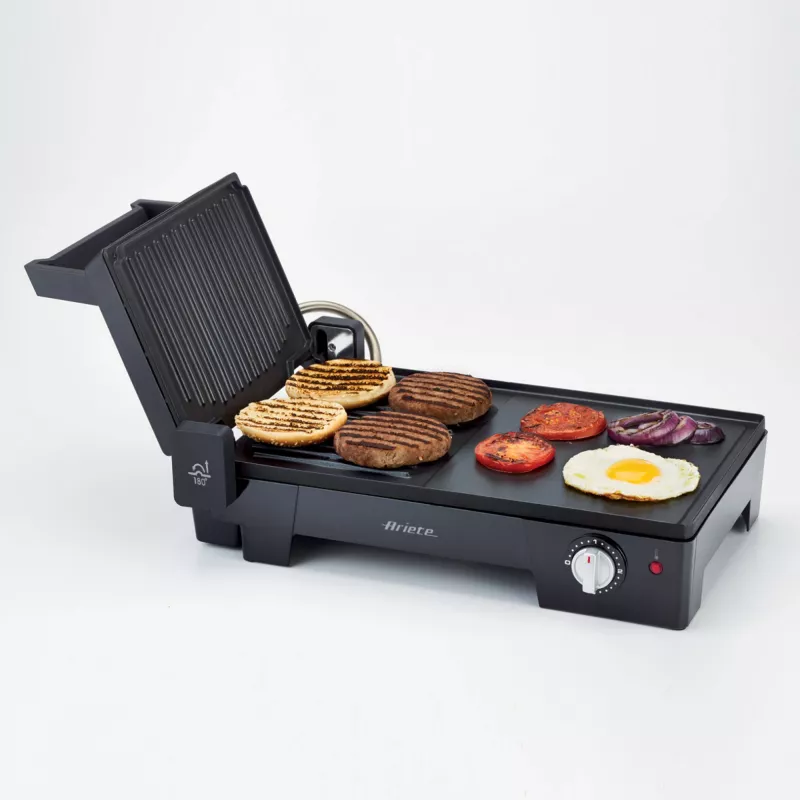 Ariete 1916 Multi Grill 3 in 1 - Elektrinis grilis, kepsninė, lygi ir briaunota plokštė - 180° atidarymas - Reguliuojamas termostatas - 2400 W - Juoda
