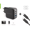 Conceptronic 3 prievadų 67 W GaN USB PD įkroviklis su USB-C įkrovimo kabeliu, USB-C x 2, USB-A x 1, QC 3.0, PPS