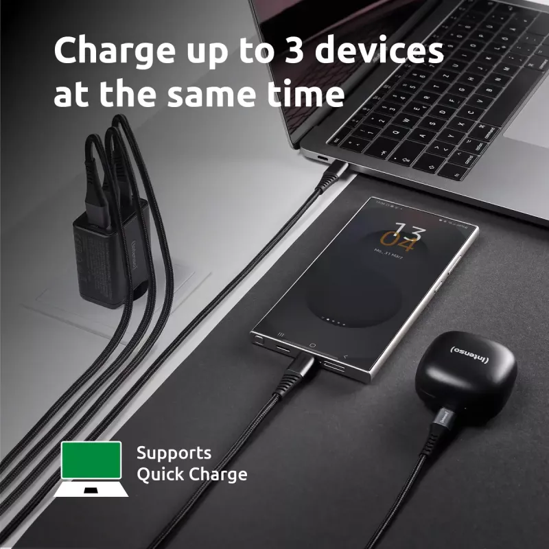 Maitinimo adapteris Intenso W65ACC USB-A ir USB-C prievadai juodas