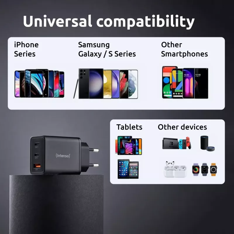 Maitinimo adapteris Intenso W65ACC USB-A ir USB-C prievadai juodas