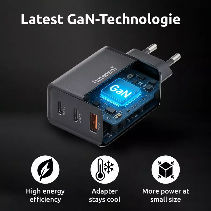 Maitinimo adapteris Intenso W65ACC USB-A ir USB-C prievadai juodas